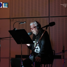 Dimitris Trikas reciting during PLANO | LIVE Launch Concert by Anna Stereopoulou at ERT - Programme 3 - Hellenic Radio 9 Dec 2019 | photo by Kostis Kairofylax
